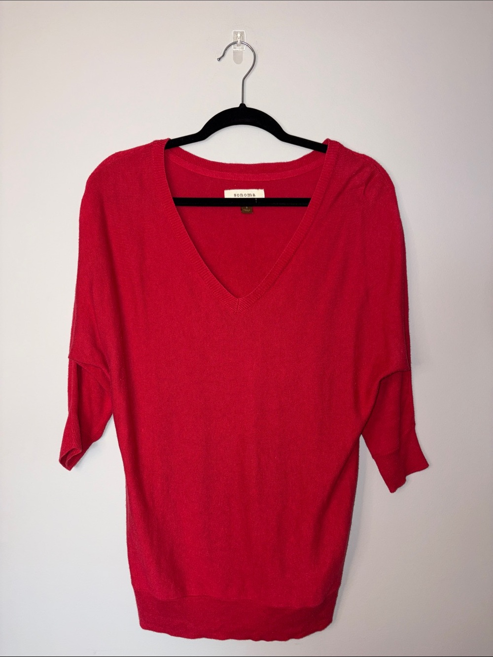 Sonoma Half Sleeve Red V-Neck Sweater
